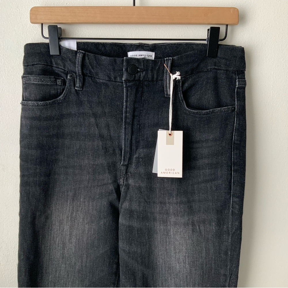 NWT GOOD AMERICAN Bootcut Jeans Split Seam Cashmere Blend Black 218 Size 10 - Picture 4 of 15